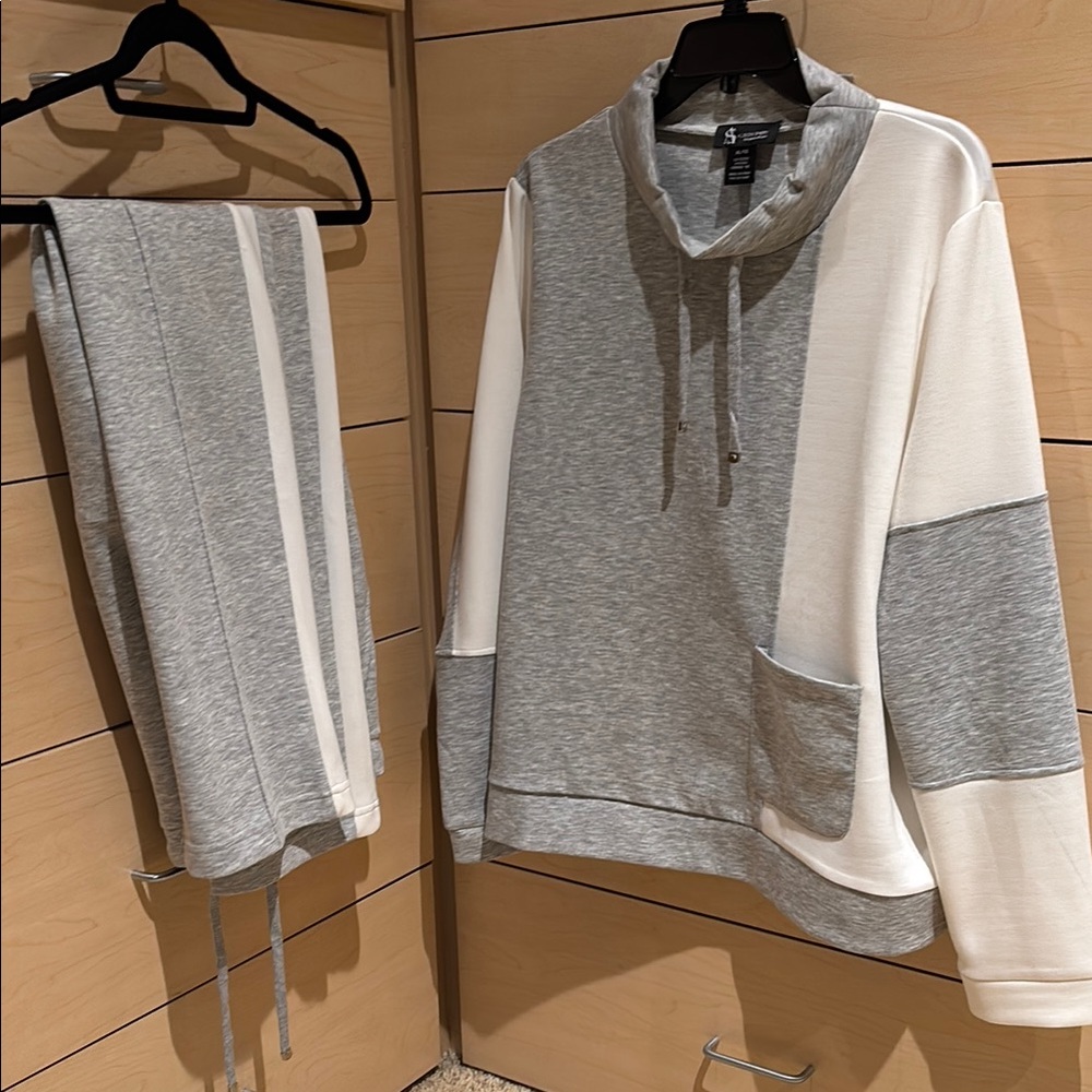 Gray and White Hoodie and Joggers Set